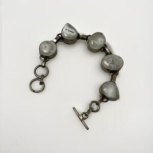 Vintage 925 Sterling Silver Solar Quartz Stalactite Slice Link Bracelet